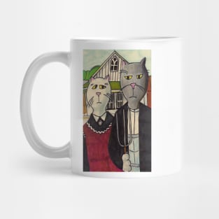 Americat Gothic Cute Cartoon Classic Cat Art Mug